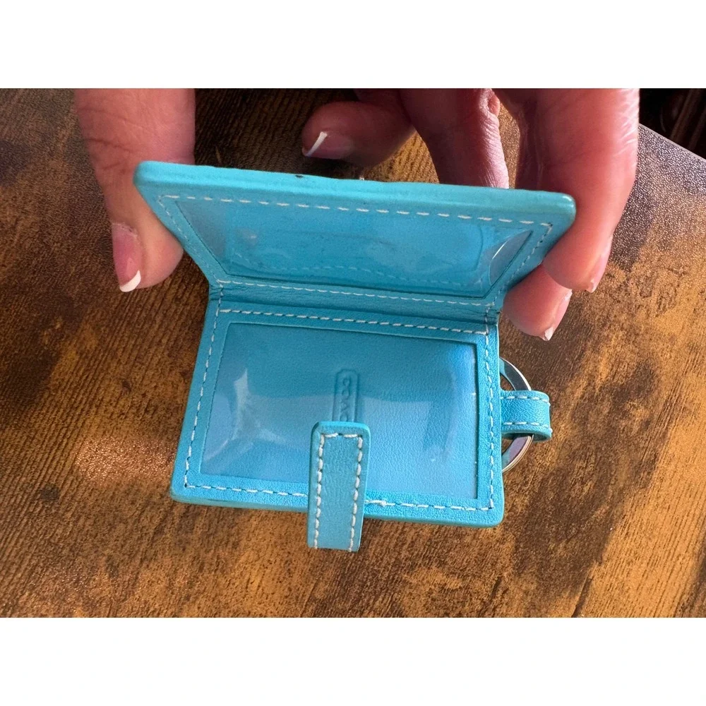 Coach Keychain Picture Frame Unisex Bifold ID Holder Blue Leather Classic Logo